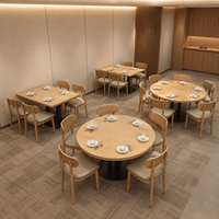 Moderne Hotel-Esszimmermöbel Holztische Rund und Rechteckig und Gepolsterte Stühle für Restaurant- und Bankettprojekte
