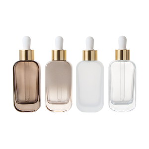 Flat Square Glass <b>Dropper</b> <b>Bottle</b> 50ml Thick Bottom Frosted For Essential Oil Serum - Product Image 1
