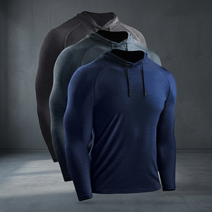 MAYYOUNG Veste de course pour homme personnalisée, coupe ajustée, manches longues, respirante, séchage rapide, col montant, à capuche, pour l'hiver - Product Image 2