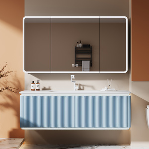 Meuble-lavabo <span class=keywords><strong>de</strong></span> <span class=keywords><strong>salle</strong></span> <span class=keywords><strong>de</strong></span> <span class=keywords><strong>bain</strong></span> d'hôtel moderne avec armoire en bois massif, miroir intelligent, rangement, quincaillerie à fermeture douce <span class=keywords><strong>de</strong></span> qualité supérieure et design mural - Product Image 2