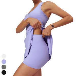 Gaun olahraga untuk wanita, gaun olahraga punggung pembalap setengah ritsleting, Set 2 potong, pakaian kebugaran, Rok Golf, gaun tenis untuk wanita - Product Image 3