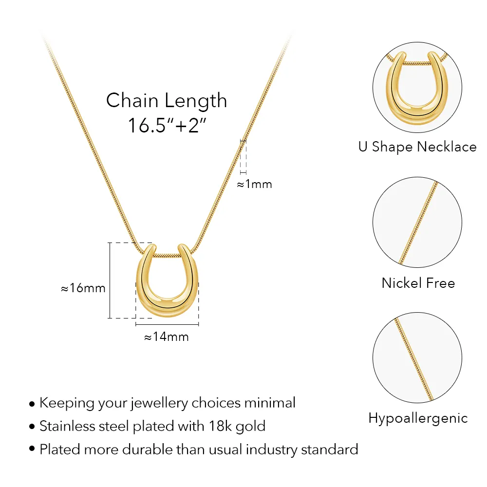 Latest 18K Gold Plated Stainless Steel Jewelry Snake Chain Chunky U Shaped Horseshoe Pendant Necklace For Women Necklace P243447