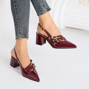 Chaussures Xuanhui grande taille, nouveau modèle, rétro, bout pointu, talon carré de 6 cm, escarpins à bride, talons épais pour femmes - Product Image 3