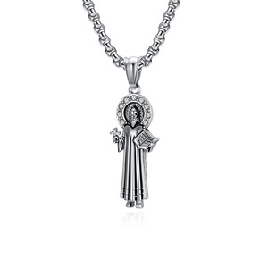 St Benedict Pendant Necklace <b>Titanium</b> Steel Religious Charm Unisex Jewelry - Product Image 1