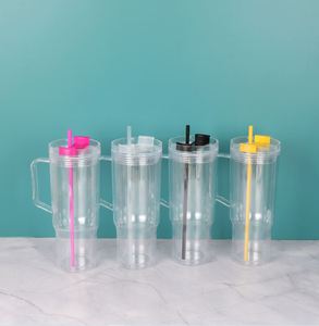 US Warehouse 40oz Pre-drilled clear Shimmer Travel Plastic <b>Mug</b> for Vinyl 40 oz <b>Double</b> <b>Wall</b> Snowglobe Acrylic Tumbler with Handle - Product Image 3