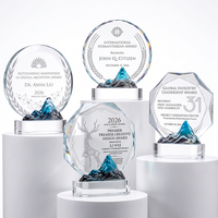 Trophée en cristal octogonal tournesol, grande surface de gravure, sculpture 3D Montagne Bleue, récompense pour reconnaissance des employés, vente chaude