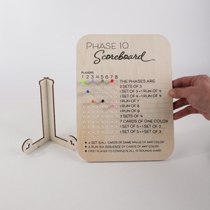 Tableau de score carré en bois fait main <span class=keywords><strong>Phase10</strong></span>, accessoire de jeu de table familial, produit très vendu - Product Image 1
