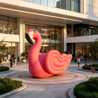 Ballon gonflable géant en forme d'oiseau de dessin animé, mascotte flamant rose avec éclairage LED, tissu Oxford imperméable et durable