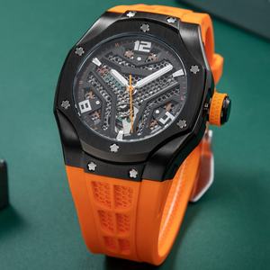 Montres de luxe personnalisées, montre squelette pour hommes avec logo, montre-bracelet mécanique à bracelet en silicone, montre automatique étanche 5atm pour hommes - Product Image 4