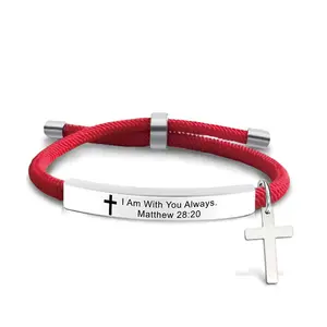Ywganggu individualisiertes edelstahl-Einstellbares handgewebtes rotes Kreuz-Armband für Herren Damen Seil-Einstellbare Charme-Buchstaben-Armbänder