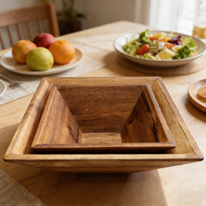 Ensemble de 2 bols à salade et à soupe en bois d'acacia jetables de haute qualité, écologiques, grande taille, style minimaliste, vaisselle de camping - Product Image 4