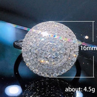 Kadınlar için Kübik Zirkonya Taşlı Disk Yüzük, 16mm, Beyaz Altın Kaplama Pirinç Gösterişli Kokteyl Yüzüğü