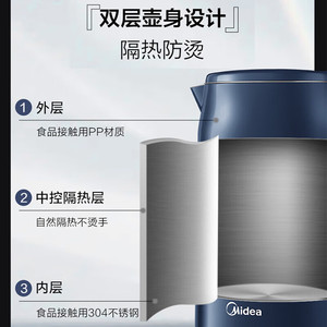 กาต้มน้ำไฟฟ้ามีเดีย 1.7 ลิตร สแตนเลส 304 ปิดอัตโนมัติ ทนความร้อนสองชั้น ใช้ในบ้าน - Product Image 5