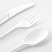Kit de 4 pièces jetables écologiques en PLA blanc, poids lourd, couteau, fourchette, cuillère, serviette, pour événements de grande envergure et camping, directement de l'usine