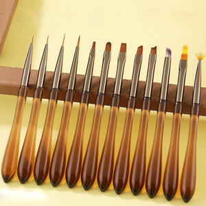 Pinceaux à ongles personnalisés avec manche doré transparent, pour manucure, liner acrylique 3D, gel plat ovale, détails français, peinture, salon, nail art - Product Image 4