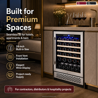 Réfrigérateur à vin C OEM 150L 24 pouces 46 bouteilles, refroidissement par compresseur, ventilation frontale, étagères en bois de hêtre, réfrigérateur autonome pour cuisine, bar, hôtel