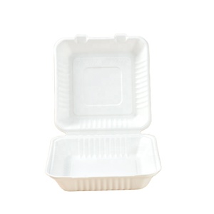 2023 Hot Selling 8 Zoll biologisch abbaubare Zuckerrohr pulpe Bagasse Takeaway Klapp box Fast Food Clam shell