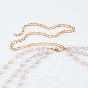 โซ่คล้องตัวแฟชั่น ประดับมุกเทียม หลายชั้น โซ่คาดเอวสำหรับผู้หญิง สไตล์ฮิปฮอป ดีไซน์พู่ห้อย - Product Image 4