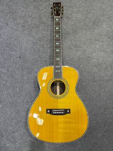 <span class=keywords><strong>Guitarra</strong></span> Acústica Profesional de Alta Calidad, <span class=keywords><strong>Vintage</strong></span>, Amarilla, OM45, Hecha a Mano, Totalmente de Madera Maciza, Abeto, Palisandro, Acabado Pulido - Product Image 2
