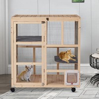 Poulie et cage à chat respirante pour chats Grand parc en bois détachable pour intérieur et extérieur