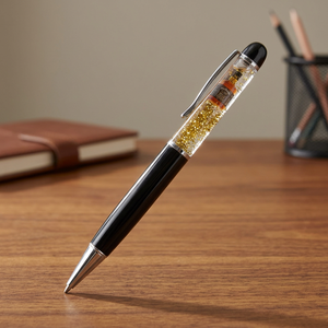 Stylo bille personnalisé avec logo imprimé, en métal, avec feuille d'or torsadée et paillettes dorées flottantes de 1,0 mm, design original, idéal pour les cadeaux. - Product Image 3