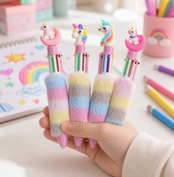 Stylo bille Kawaii Licorne 10 couleurs multicolores, avec grip en peluche arc-en-ciel, stylo pastel mignon pour filles, cadeau pour journalisation