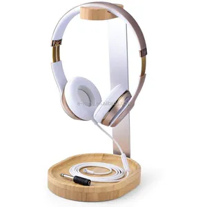 Wooden Aluminum Headphone Stand Hanger With Cable Holder Sturdy Desk Headset Mount Rack Gaming Headphones Display
