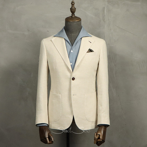 <span class=keywords><strong>Traje</strong></span> Casual de <span class=keywords><strong>Lino</strong></span> para Hombre Estilo Italiano, <span class=keywords><strong>Traje</strong></span> <span class=keywords><strong>Beige</strong></span> Napolitano sin Estructura para Bodas al Aire Libre, <span class=keywords><strong>Traje</strong></span> Casual para Novio - Product Image 3