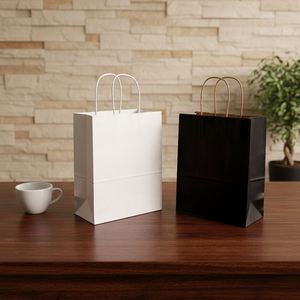Black White Recycled Kraft Shopping Paper Bag with Handles Custom <b>Printed</b> Offset <b>Printing</b> Your Own Logo - Product Image 1