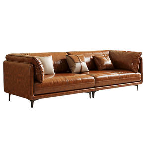 Canapé en cuir ciré à l'huile de style rétro français de Hongyu Furniture pour petit appartement de style mid-century, vente en gros pour salon - Product Image 4