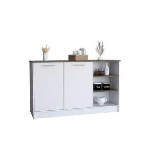 Isola da Cucina con Tre Ripiani Aperti e Due Armadietti, Design Moderno in Bianco e Marrone Scuro - Product Image 1