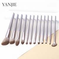 Ensemble professionnel de 12 pinceaux de maquillage crème couleur café, pour fond de teint, fard à paupières, lèvres, incluant des pinceaux angulaires et effilés, outils de beauté portables