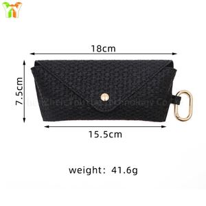 Chic Woven Straw PU Leather Eyeglass <b>Case</b> with Hook Soft Protective Fashion <b>Glasses</b> Pouch Sunglasses Holder Travel Accessories - Product Image 4