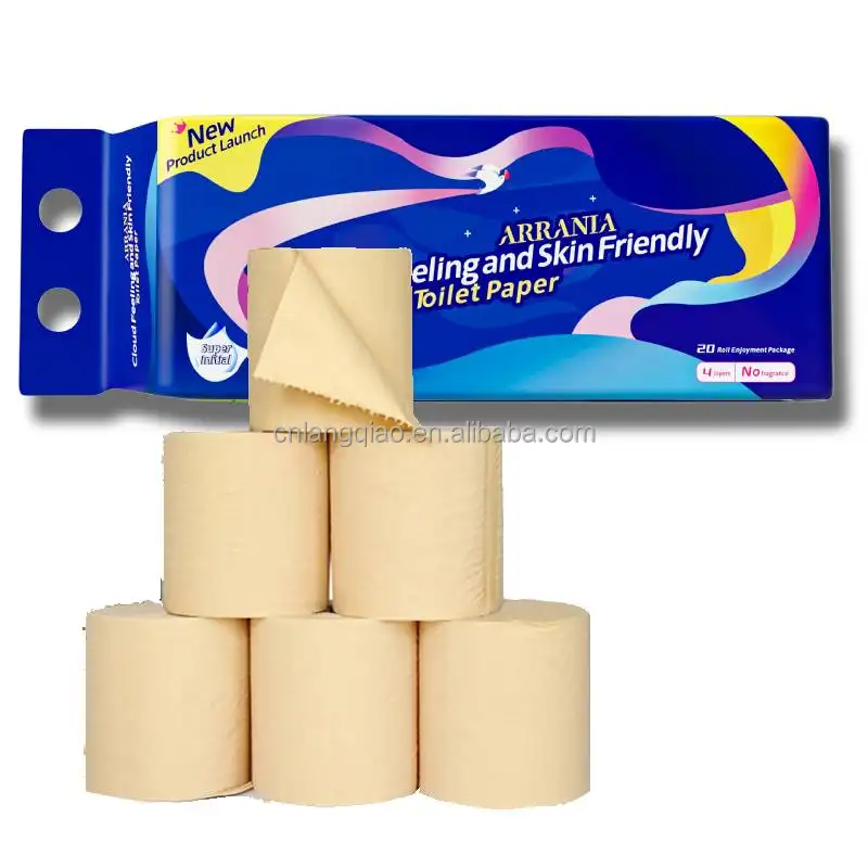 Soft touching eco-friendly 3ply unbleached 100% virgin organic bamboo tissue brown toilet rolling paper natural