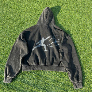 Sudadera con capucha lavada extragrande con estampado de letras bordadas de alta calidad French Terry personalizada para hombre - Product Image 3