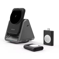 Chargeur sans fil magnétique 3 en 1 Chargeur sans fil de bureau Support pour téléphone portable avec oreille détachable Chargeur sans fil