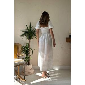 Vestido Blanco Bordado con Corte en A, Cuello Cuadrado, Cintura Natural, Tejido Transpirable, Informal para Uso Diario - Product Image 4