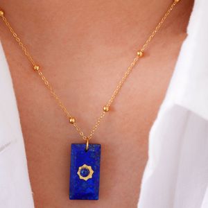 Collar Personalizado de Acero Inoxidable de Alta Calidad, Nuevo Colgante Cuadrado Grueso con Piedra Natural Grande, Accesorio Transfronterizo - Product Image 4