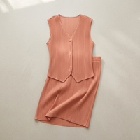 Ensemble décontracté 3-en-1 plissé uni pour femme, col en V, sans manches, mi-mollet, en polyester, résistant aux plis, nouveau style, pour l'été