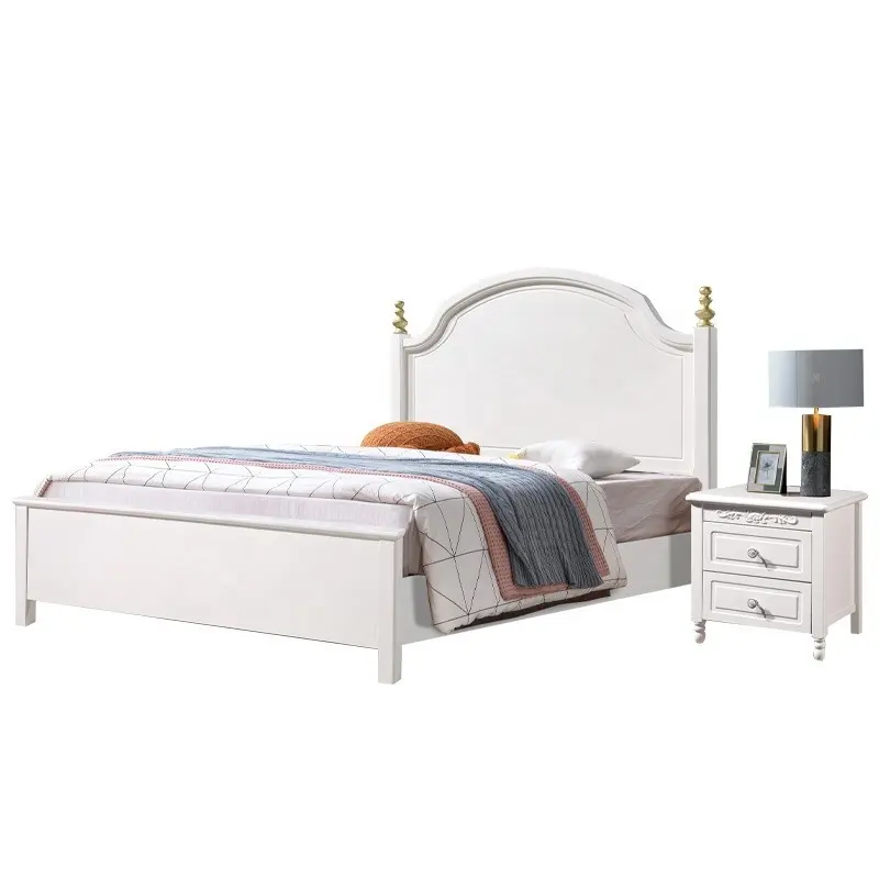 Bedroom furniture modern and minimalist American style bed Solid wood frame King size bed White princess storage Queen bed