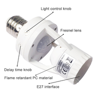 Portalámparas LED E27 con Sensor de Movimiento Infrarrojo, Ajustable 360 Grados, Base de Bombilla con Sensor PIR para Detección de Cuerpo Humano, 110V/220V