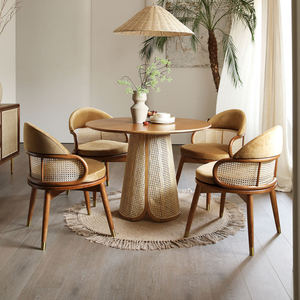 Juego de Mesa de <span class=keywords><strong>Comedor</strong></span> Redonda de Madera Maciza Nórdica con 4 <span class=keywords><strong>Sillas</strong></span>, Moderno y Simple, Tejido de Ratán, para <span class=keywords><strong>Comedor</strong></span>, Tamaño <span class=keywords><strong>Pequeño</strong></span> para Uso Doméstico - Product Image 2