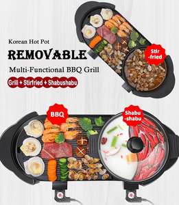 Hot Pot Grill Barbecue Grill Modern PTFE Non Stick Electric Grill Pan 1600 220 Electric <b>BBQ</b> Non-stick Korean <b>Indoor</b> 2 in 1 Black - Product Image 3