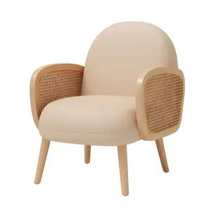 Современное нордическое кресло из ротанга и диван, простая двухместная ткань для отдыха из массива дерева для гостиной