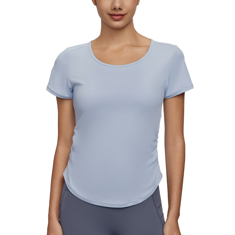 Women's Mesh Back Short Sleeved Round Neck Sports T-Shirt Moisture Wicking Athletic Top for Gym Running & Yoga