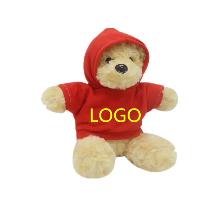 Grosir Cute Red Hoodie Boneka Beruang Mainan Mewah Lembut Beruang Boneka Mainan Logo Kustom Boneka Beruang Mainan Mewah Promosi