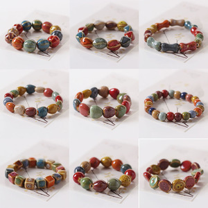 Pulsera de cuentas de cerámica con esmalte de flores multicolor personalizada, pulsera elástica con cuentas hechas a mano, joyería al por mayor - Product Image 3