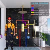HOMEDEC Système de douche de plafond 16 pouces avec effet pluie, vanne de dérivation 3 voies, jets corporels à 2 fonctions, finition or brossé