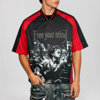 T-shirt Gravvi en polyester 250 g/m² avec strass, col en V lisse, coupe oversize, style Y2K Blokecore, logo numérique personnalisé