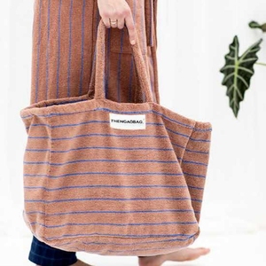 Borsa da 20 pollici in cotone 100% rosa bianca per donna spugna a righe con chiusura aperta borsa da spiaggia portatile da viaggio per fine settimana - Product Image 3
